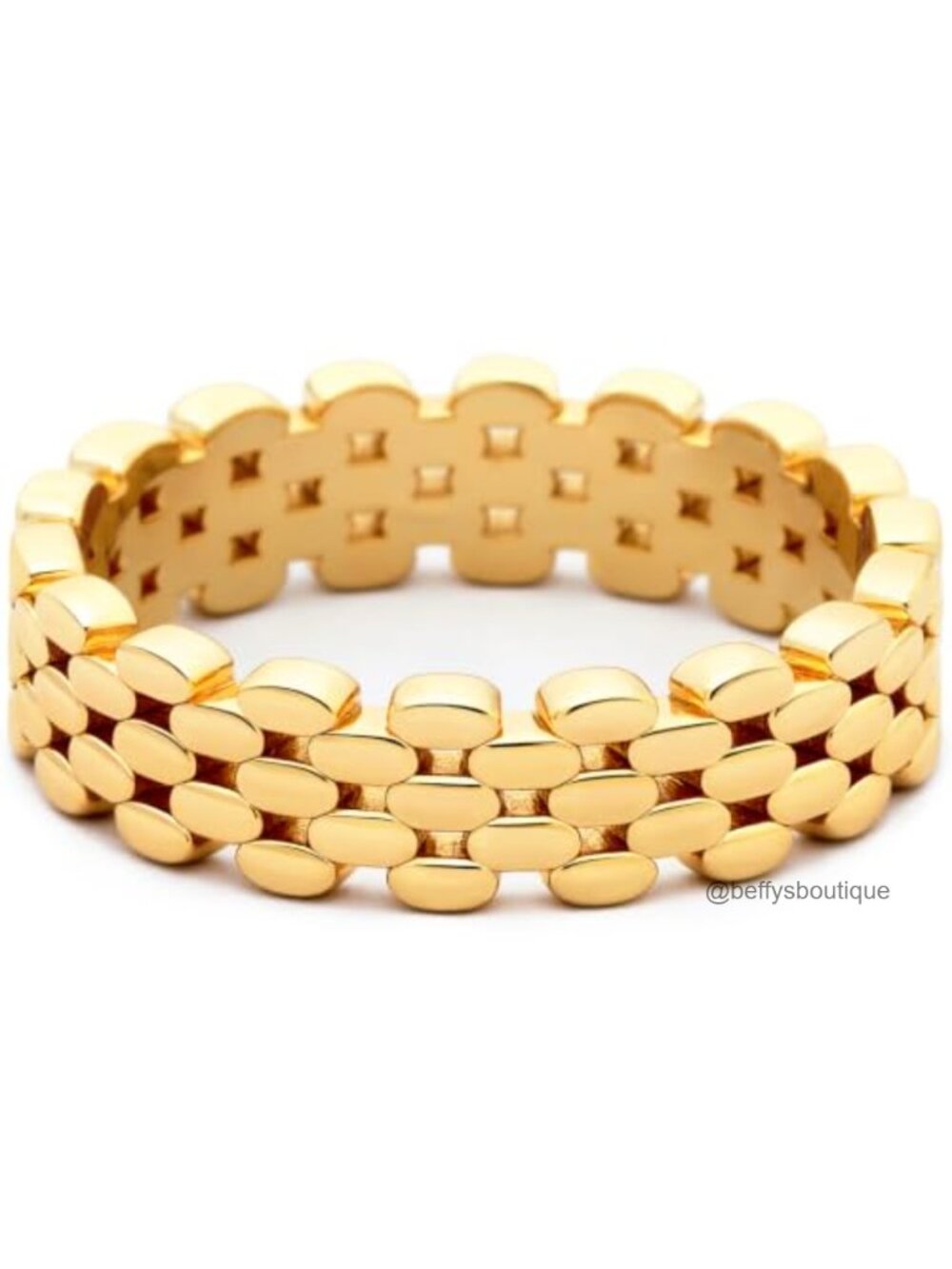 18K Gold Plated Band Ring Chain Mesh Link Wedding Band Stackable